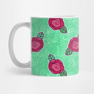 Pink Rose Green Floral Pattern Mug